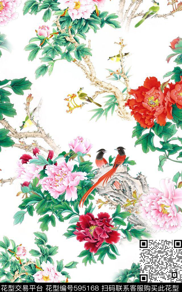 中国风花朵国画数码印花华亿平台下载（图片编号: 595168） - 瓦栏（Walan）