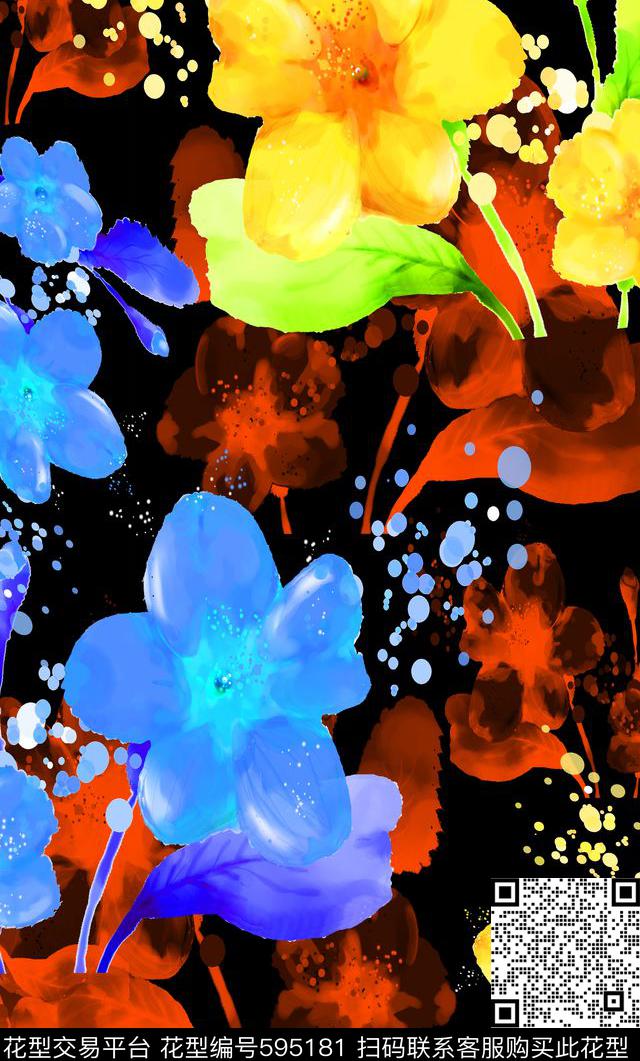 创意花卉植物花卉风格花卉数码印花华亿平台下载（图片编号: 595181） - 瓦栏（Walan）