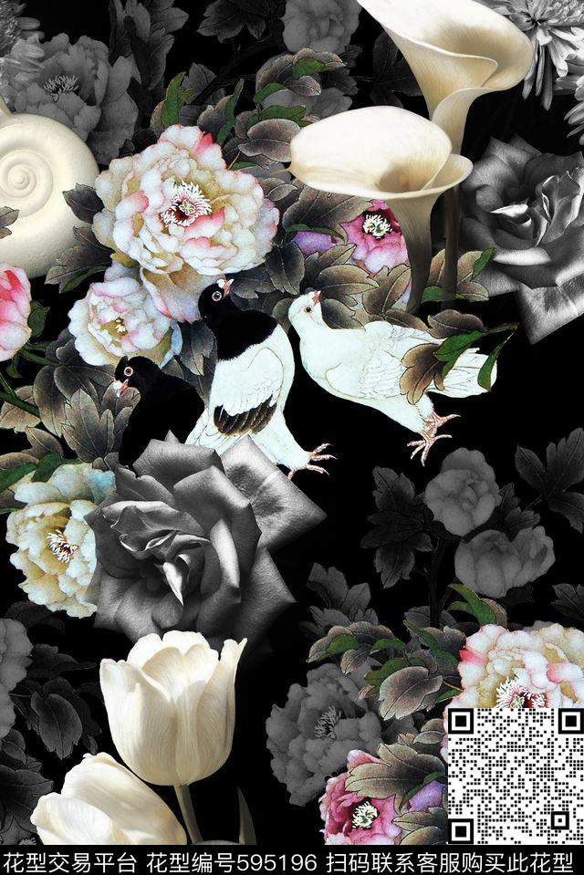 大牌牵牛花牡丹数码印花华亿平台下载（图片编号: 595196） - 瓦栏（Walan）