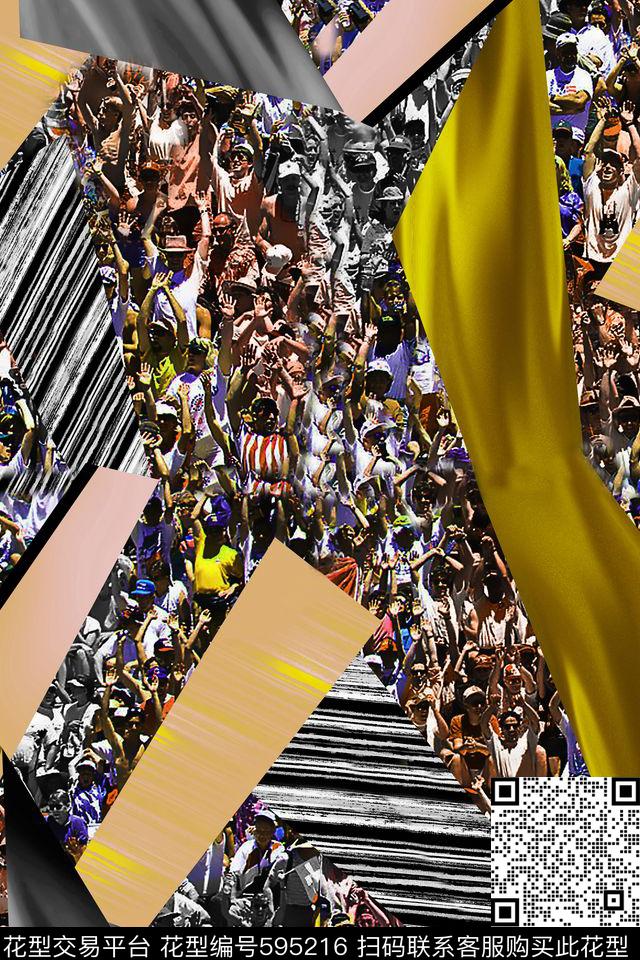 几何条纹人物数码印花华亿平台下载（图片编号: 595216） - 瓦栏（Walan）