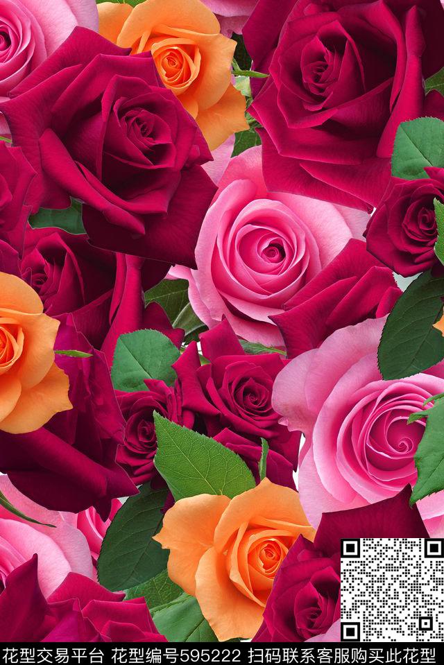 玫瑰花朵花卉数码印花华亿平台下载（图片编号: 595222） - 瓦栏（Walan）