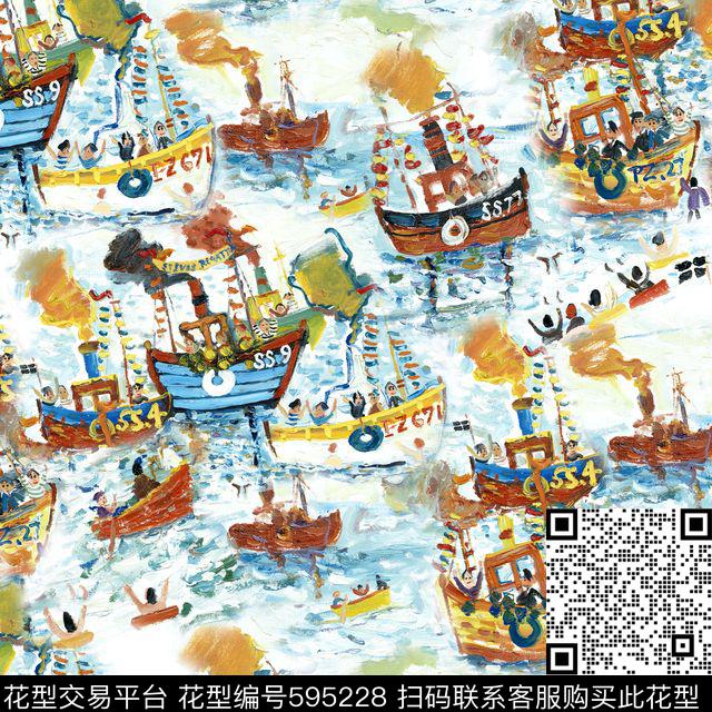 满版。手绘帆船定位传统印花华亿平台下载（图片编号: 595228） - 瓦栏（Walan）