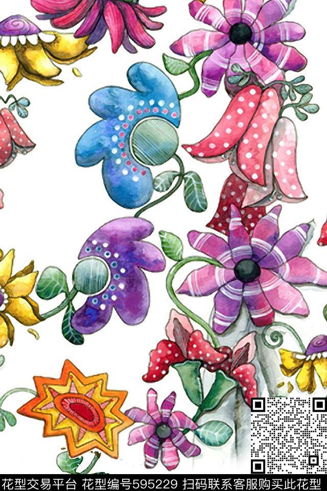 乱花花瓣小碎花数码印花华亿平台下载（图片编号: 595229） - 瓦栏（Walan）