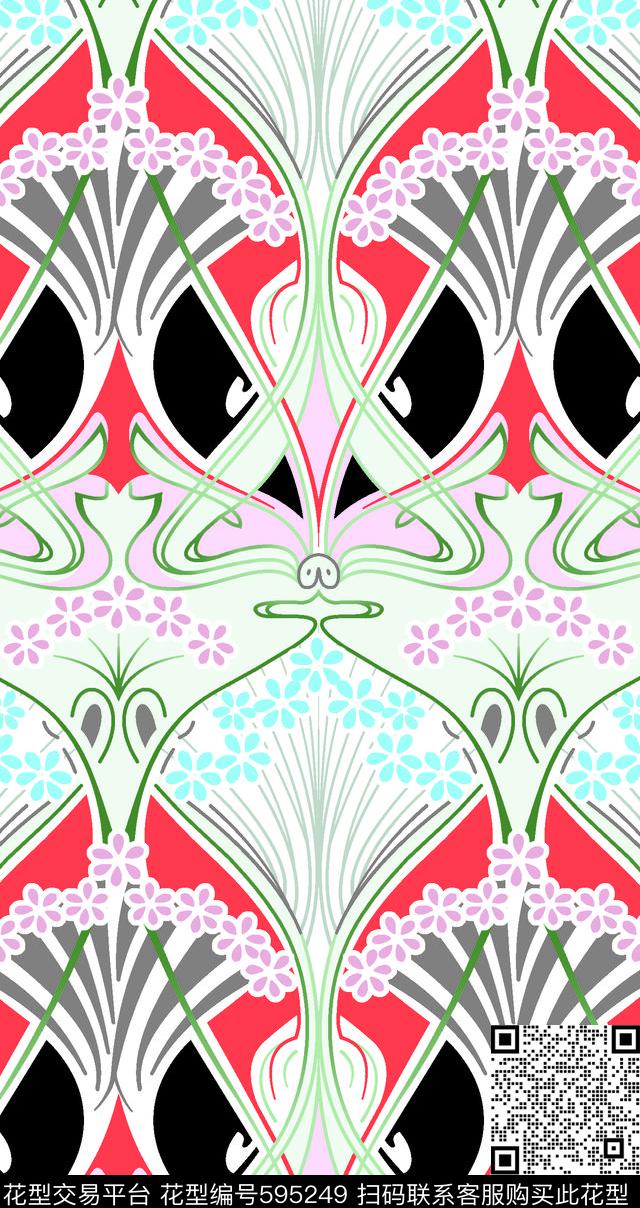 抽象线条花抽象几何原创花传统印花华亿平台下载（图片编号: 595249） - 瓦栏（Walan）