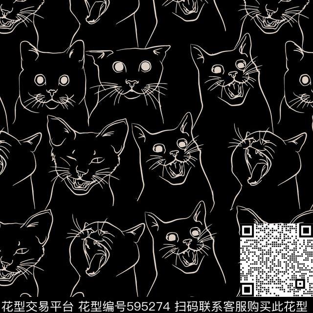 卡通猫咪数码印花华亿平台下载（图片编号: 595274） - 瓦栏（Walan）