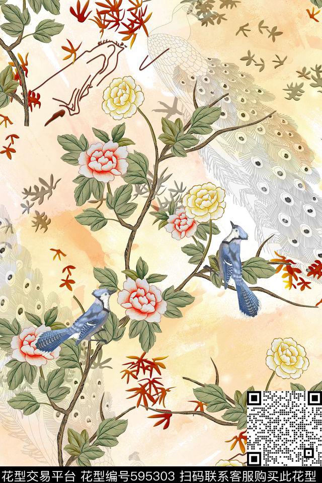 L.D~中国风L.D~花卉鸟类L.D~手绘传统印花华亿平台下载（图片编号: 595303） - 瓦栏（Walan）