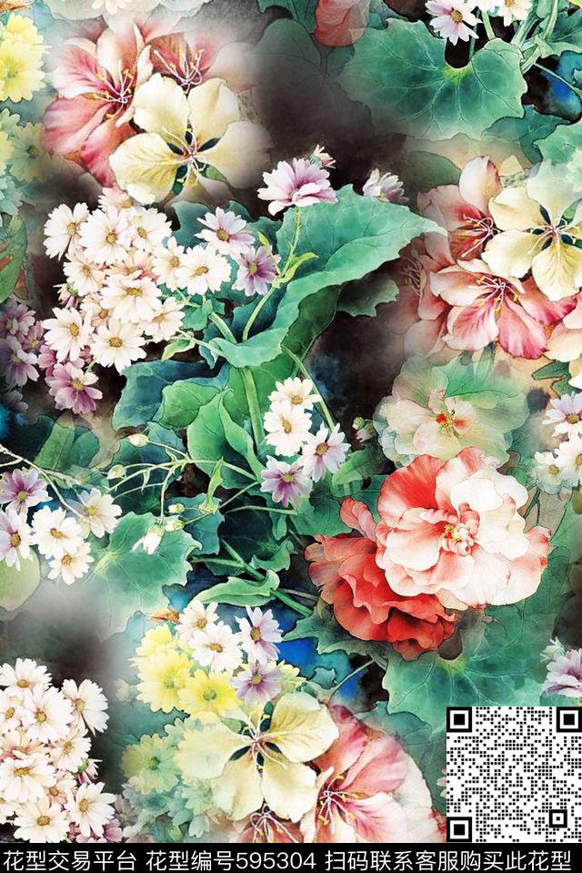 小碎花手绘中国风乱花动感数码印花华亿平台下载（图片编号: 595304） - 瓦栏（Walan）