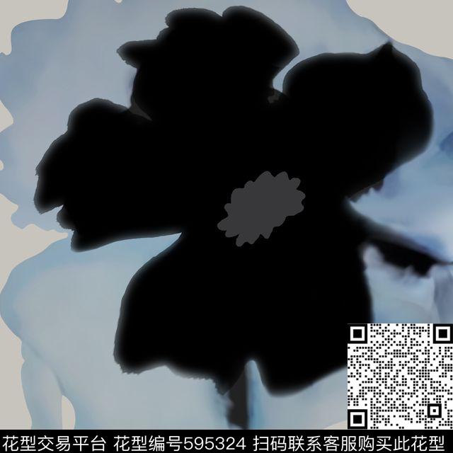 水墨抽象花卉数码印花华亿平台下载（图片编号: 595324） - 瓦栏（Walan）