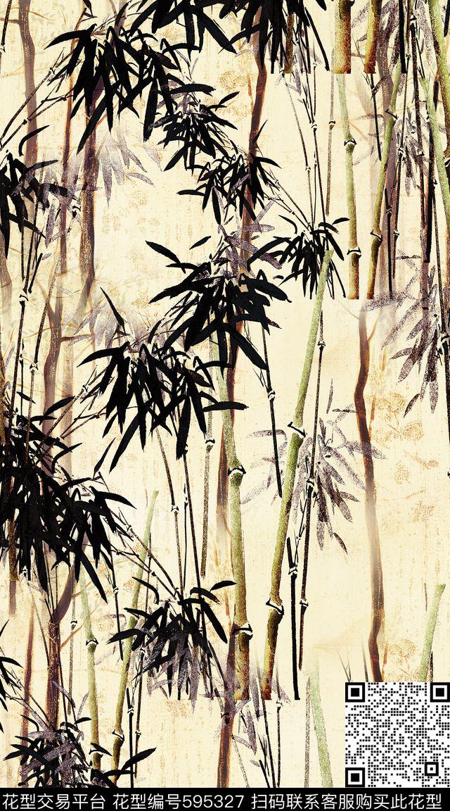 中国风工笔画花卉数码印花华亿平台下载（图片编号: 595327） - 瓦栏（Walan）