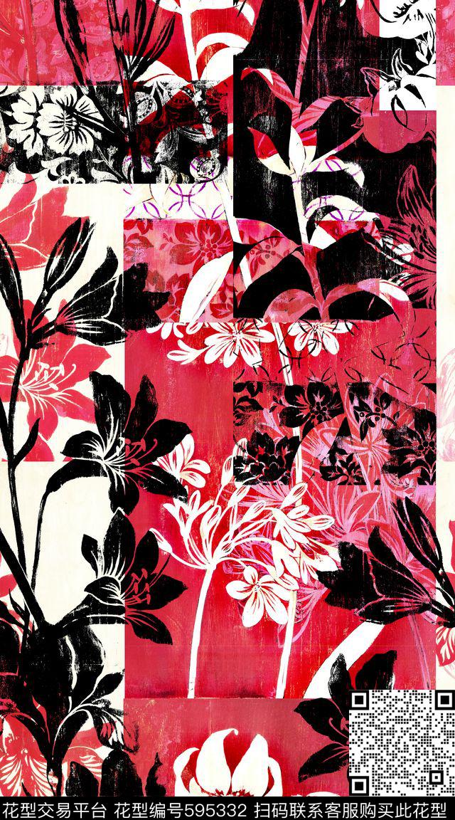 创意抽象花卉数码印花华亿平台下载（图片编号: 595332） - 瓦栏（Walan）