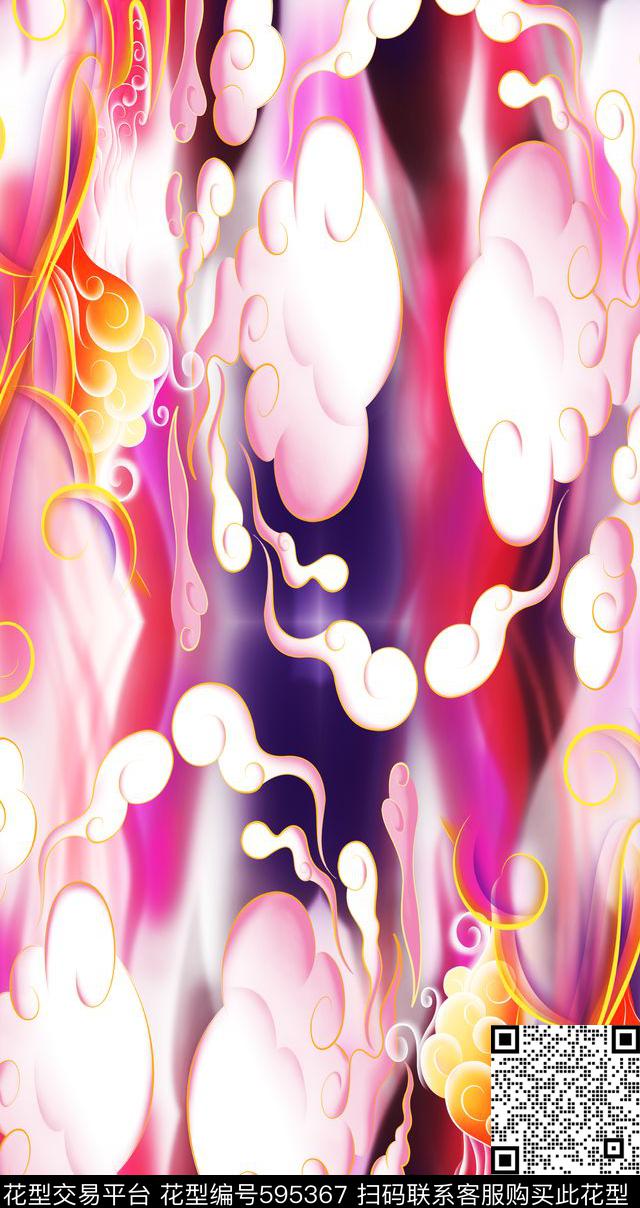 时尚数码印花云朵纹数码印花华亿平台下载（图片编号: 595367） - 瓦栏（Walan）