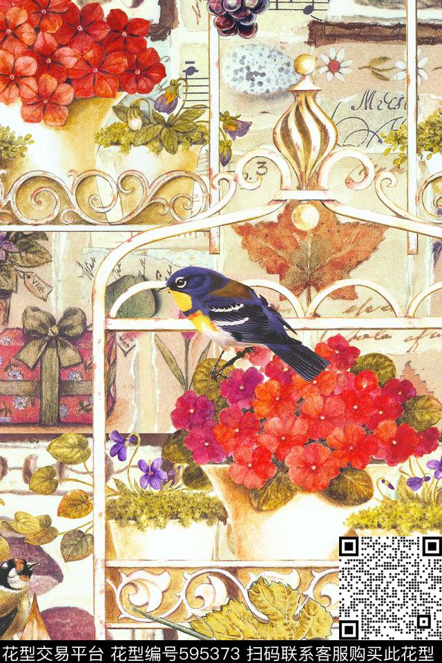 时尚复古田园风数码印花华亿平台下载（图片编号: 595373） - 瓦栏（Walan）