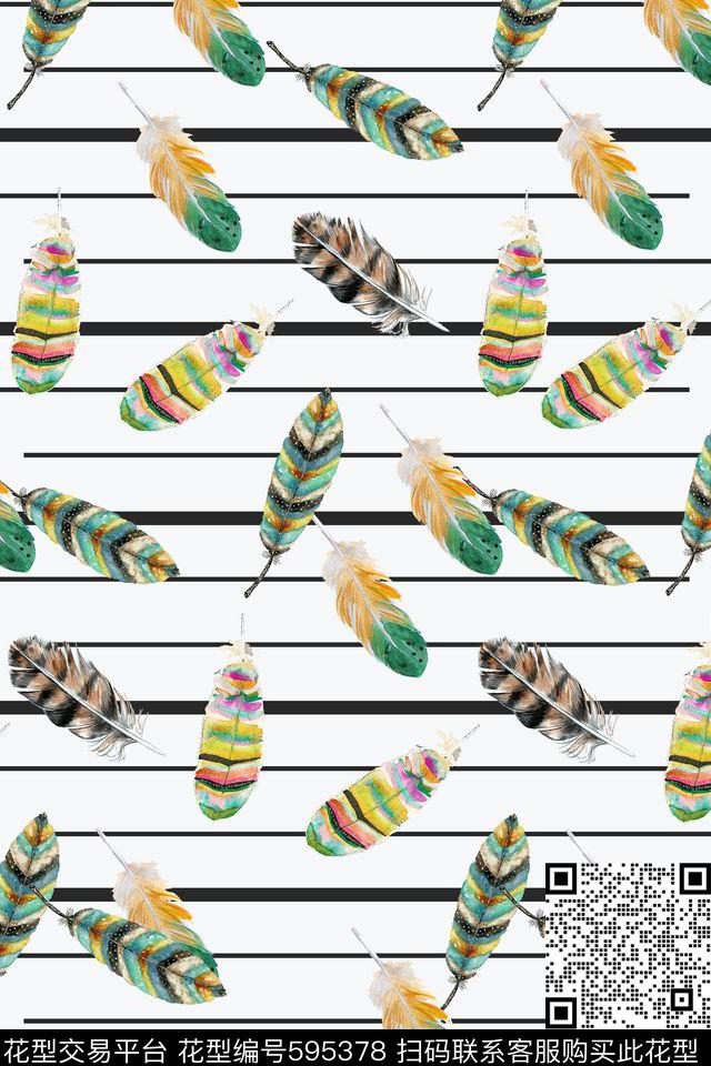 动物纹羽毛条纹数码印花华亿平台下载（图片编号: 595378） - 瓦栏（Walan）
