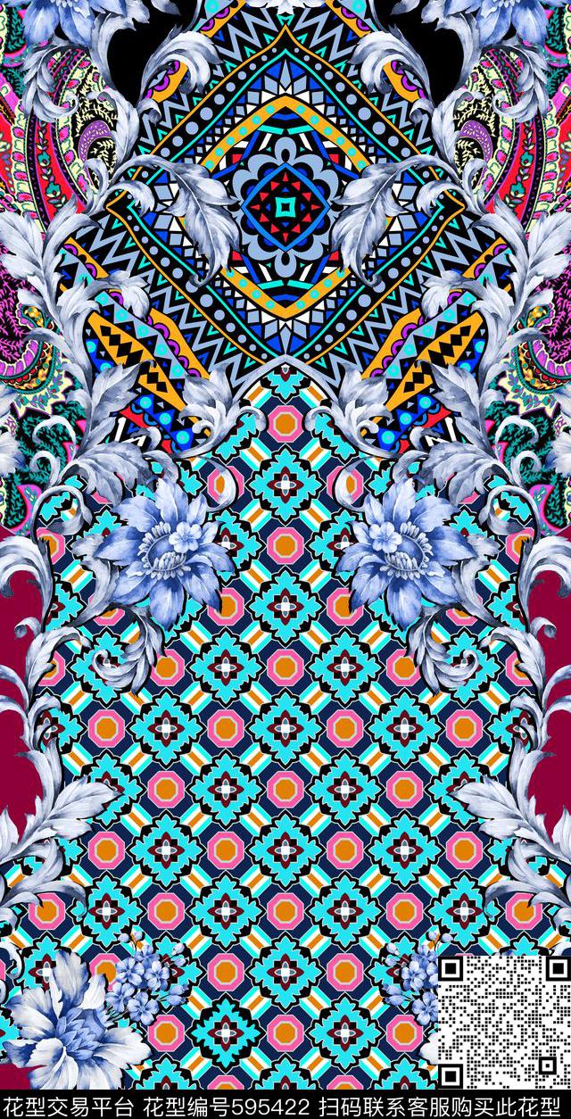 定位花民族风宫廷风数码印花华亿平台下载（图片编号: 595422） - 瓦栏（Walan）