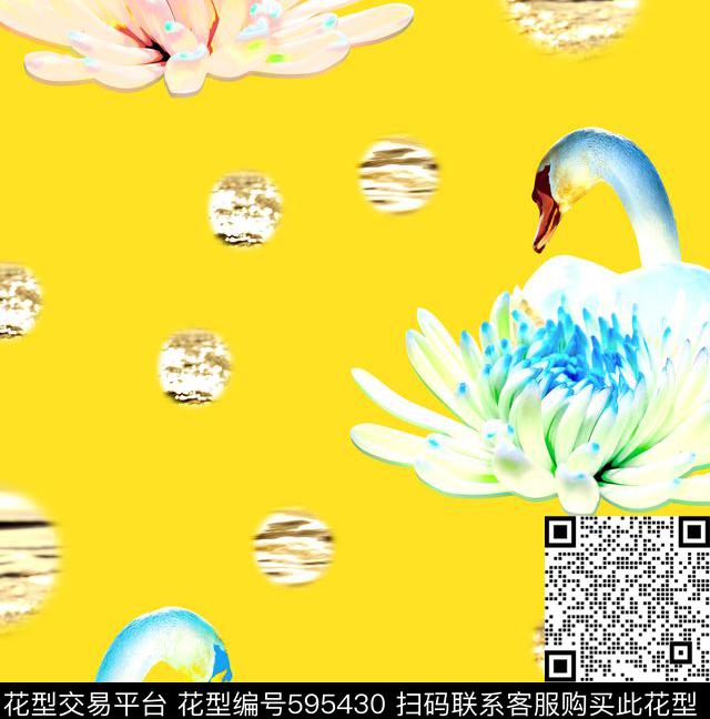 天鹅花朵糖果数码印花华亿平台下载（图片编号: 595430） - 瓦栏（Walan）