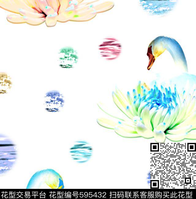 天鹅花朵糖果数码印花华亿平台下载（图片编号: 595432） - 瓦栏（Walan）