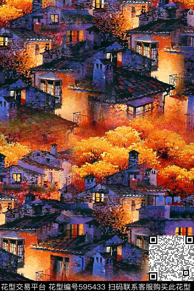 风景水彩画手绘风景树林数码印花华亿平台下载（图片编号: 595433） - 瓦栏（Walan）