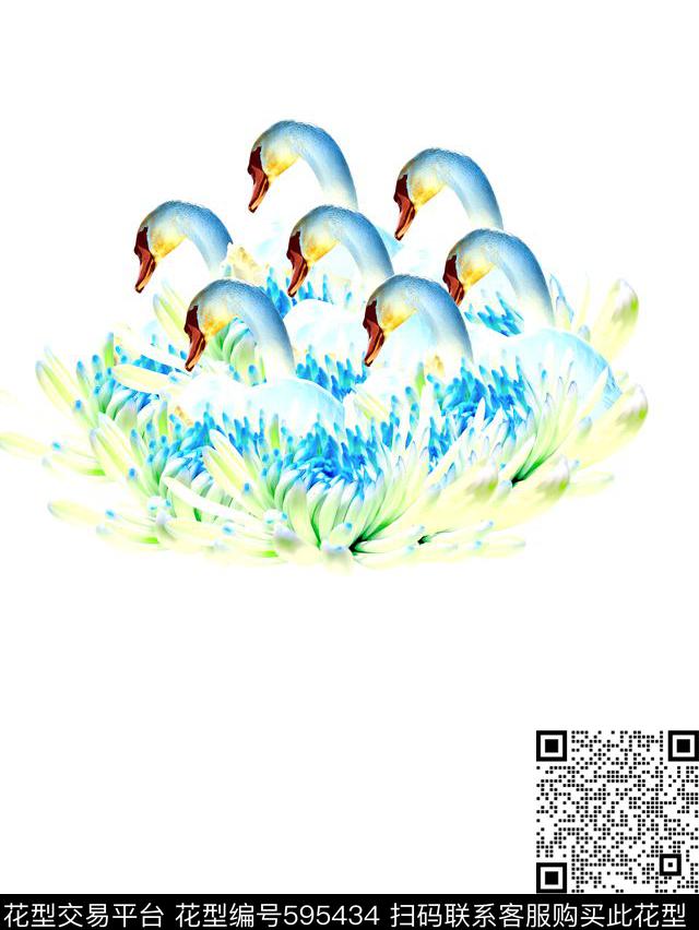 花卉抽象海豚数码印花华亿平台下载（图片编号: 595434） - 瓦栏（Walan）