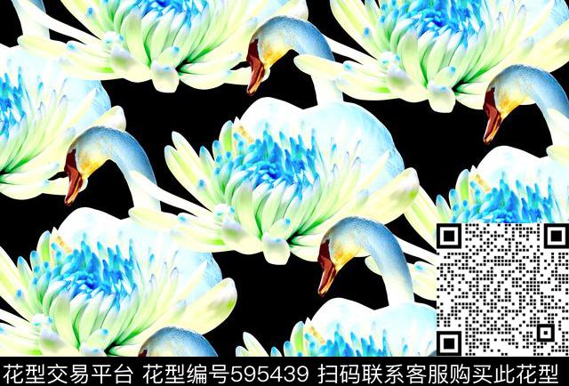 花卉抽象海豚数码印花华亿平台下载（图片编号: 595439） - 瓦栏（Walan）