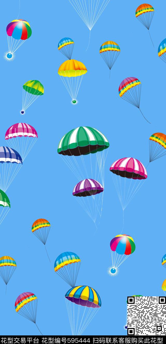 彩色降落伞色块彩色组合手绘可爱趣味传统印花华亿平台下载（图片编号: 595444） - 瓦栏（Walan）