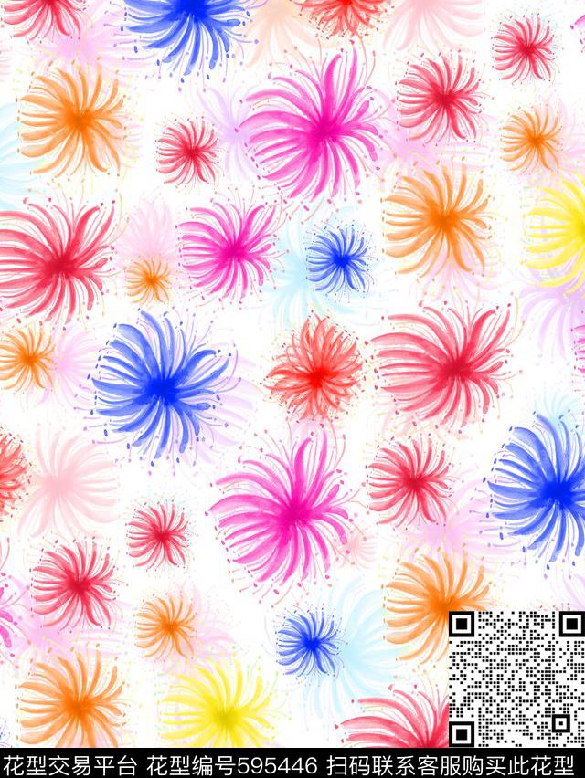 抽象多彩底纹背景多彩花卉彩色大花数码印花华亿平台下载（图片编号: 595446） - 瓦栏（Walan）