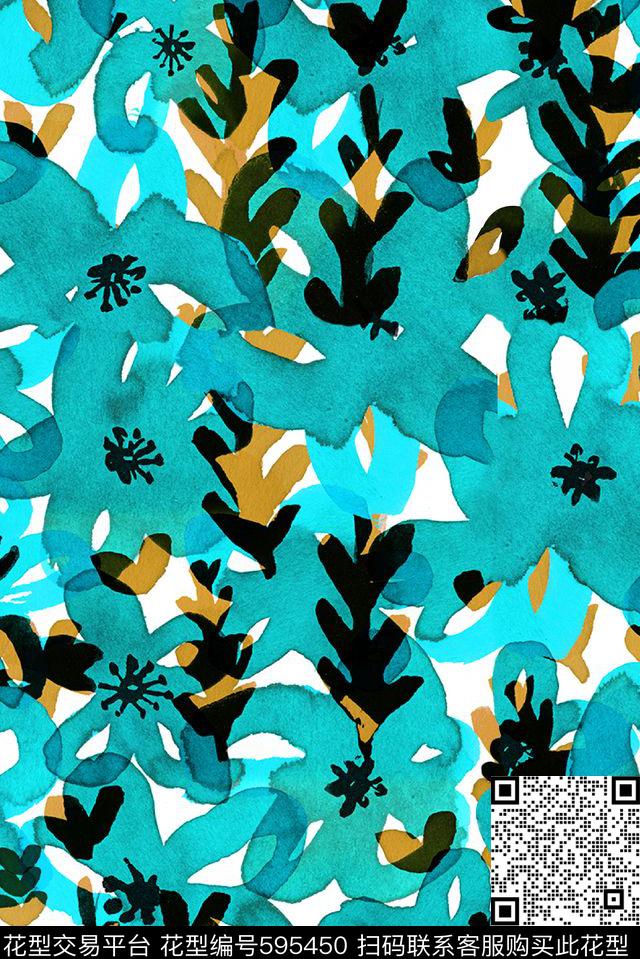 抽象手绘树叶数码印花华亿平台下载（图片编号: 595450） - 瓦栏（Walan）