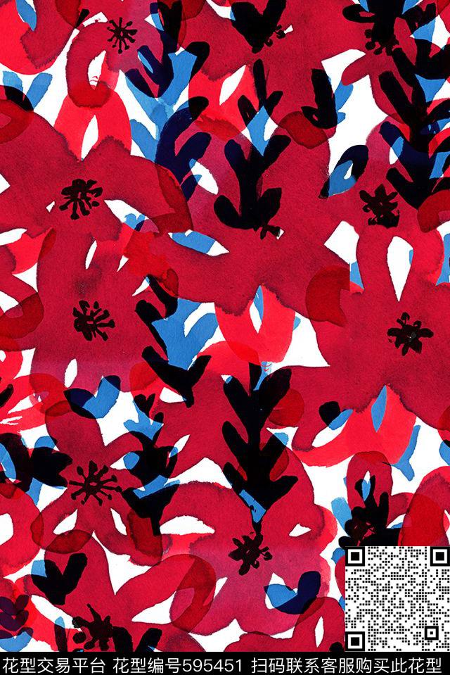 抽象手绘树叶数码印花华亿平台下载（图片编号: 595451） - 瓦栏（Walan）