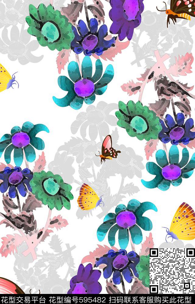 鸟昆虫图案风格花卉花卉数码印花华亿平台下载（图片编号: 595482） - 瓦栏（Walan）