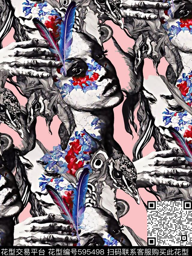 抽象几何清爽梦幻艺术平底立体手绘满版最新高清数码蕾丝民族中国风绣花珠宝肌理时尚潮

流大牌复古欧美风女装衬衫女装裙人物插画数码印花华亿平台下载（图片编号: 595498） - 瓦栏（Walan）