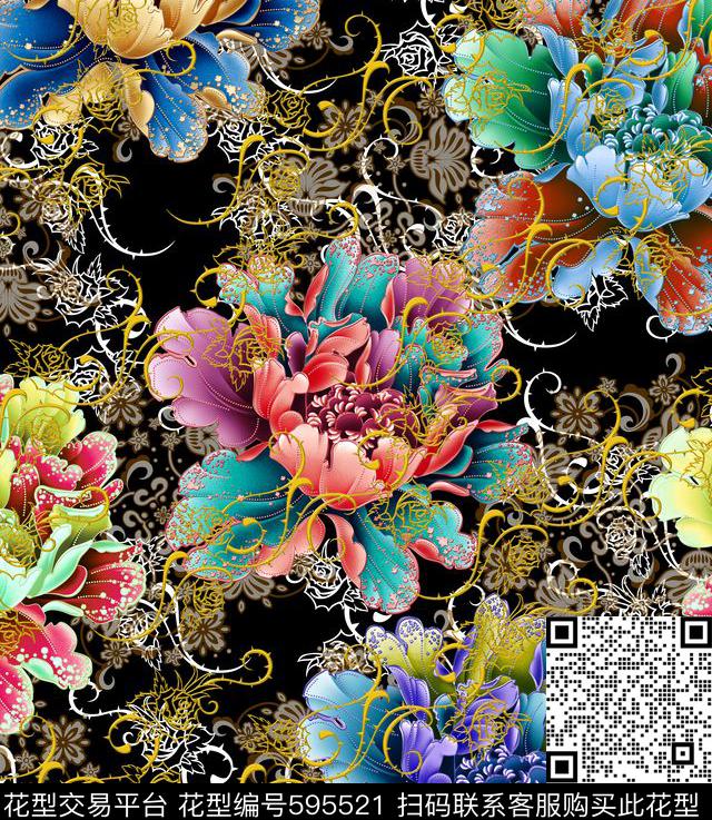 坯布花朵花卉数码印花华亿平台下载（图片编号: 595521） - 瓦栏（Walan）