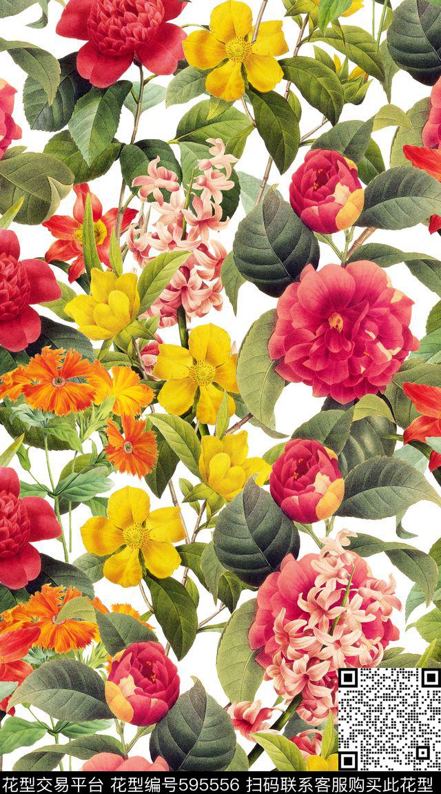 大花花朵花卉数码印花华亿平台下载（图片编号: 595556） - 瓦栏（Walan）