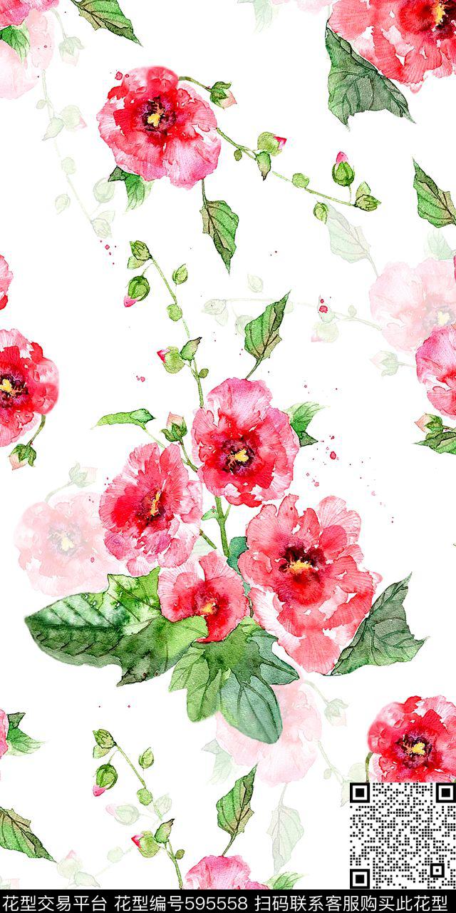 水彩花卉罂粟数码印花华亿平台下载（图片编号: 595558） - 瓦栏（Walan）