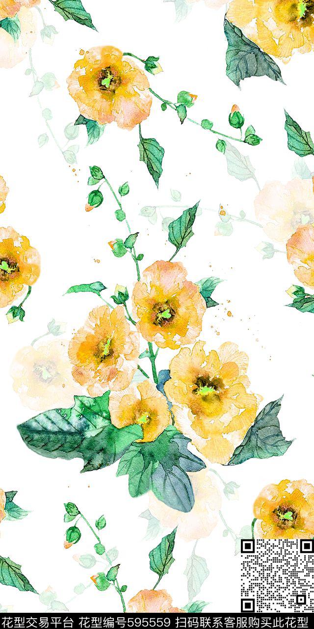 水彩花卉罂粟数码印花华亿平台下载（图片编号: 595559） - 瓦栏（Walan）