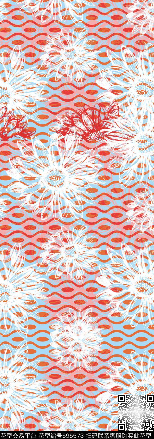 雏菊花朵花卉传统印花华亿平台下载（图片编号: 595573） - 瓦栏（Walan）