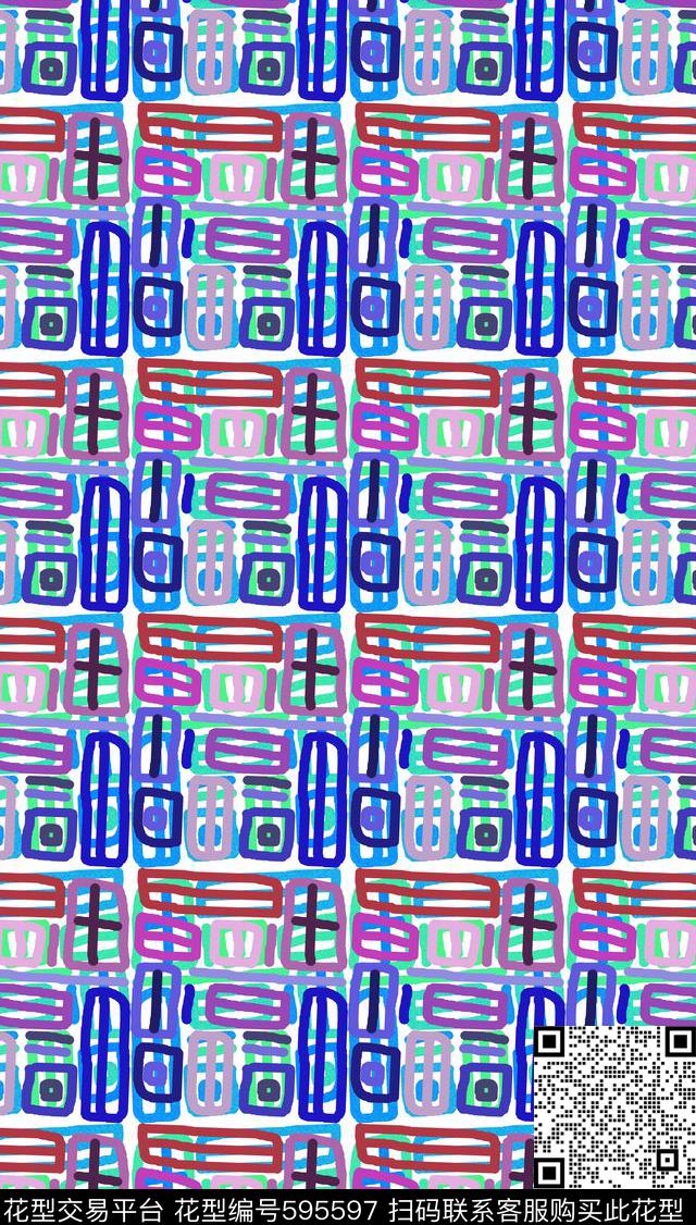 几何图案格子图案几何线条组合数码印花华亿平台下载（图片编号: 595597） - 瓦栏（Walan）