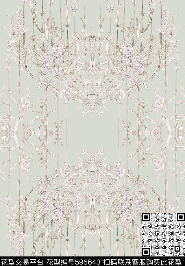 手绘定位枝条传统印花华亿平台下载（图片编号: 595643） - 瓦栏（Walan）