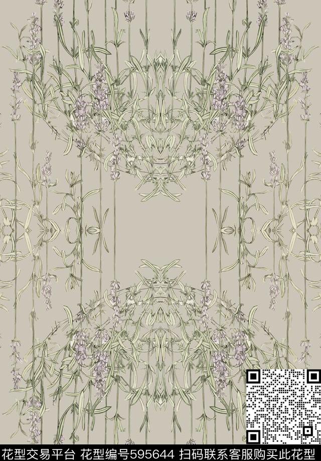 手绘定位枝条传统印花华亿平台下载（图片编号: 595644） - 瓦栏（Walan）