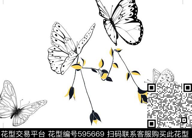 蝴蝶昆虫鸟数码印花华亿平台下载（图片编号: 595669） - 瓦栏（Walan）