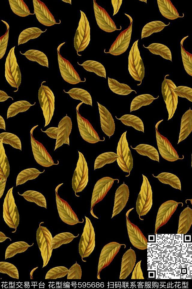 时尚花卉叶子数码印花华亿平台下载（图片编号: 595686） - 瓦栏（Walan）