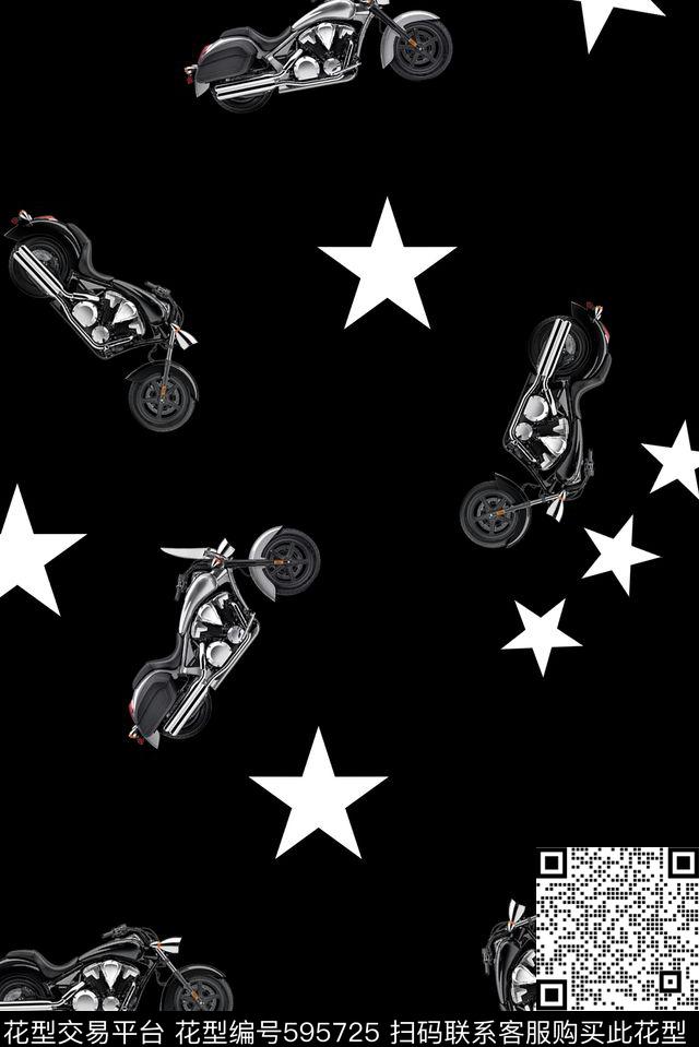 五角星摩托车夹克数码印花华亿平台下载（图片编号: 595725） - 瓦栏（Walan）