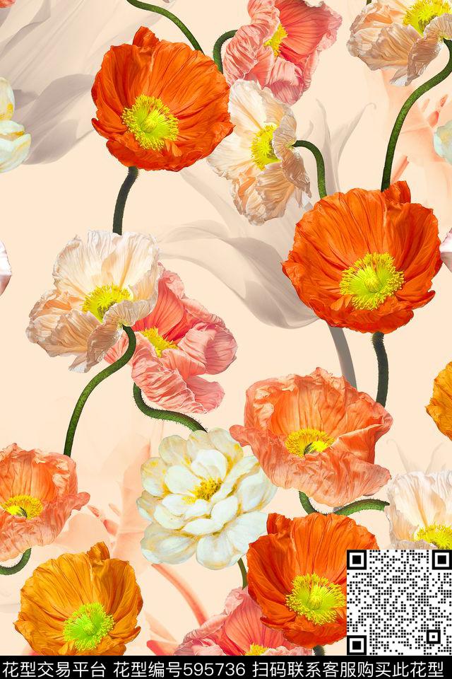 郁金香大花罂粟花数码印花华亿平台下载（图片编号: 595736） - 瓦栏（Walan）