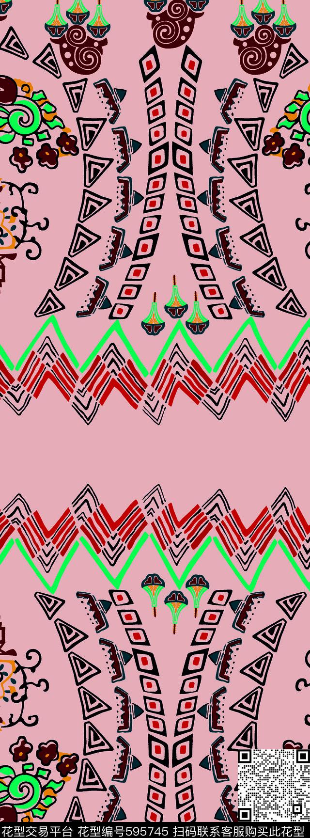 简单花卉花纹对称传统印花华亿平台下载（图片编号: 595745） - 瓦栏（Walan）
