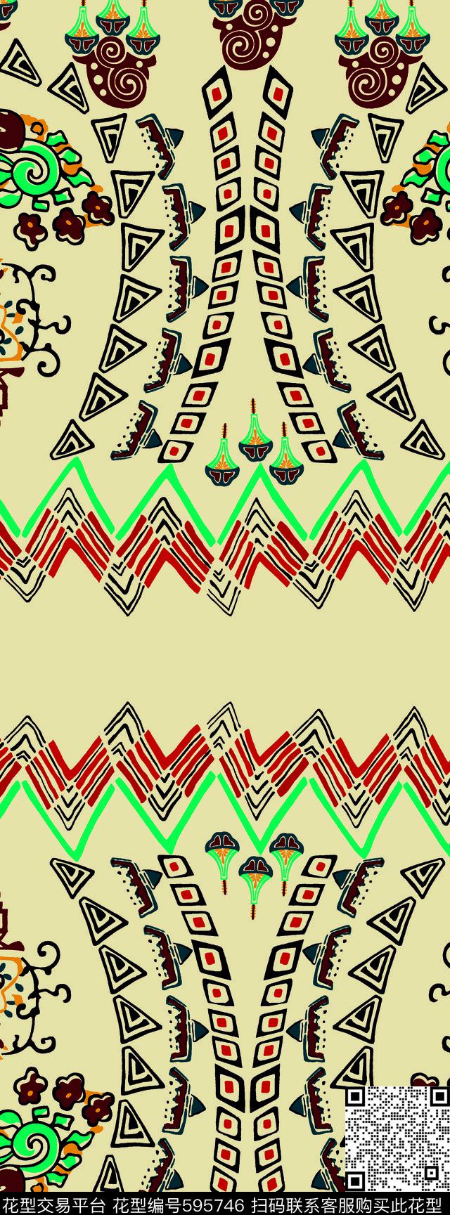 简单花卉花纹对称传统印花华亿平台下载（图片编号: 595746） - 瓦栏（Walan）