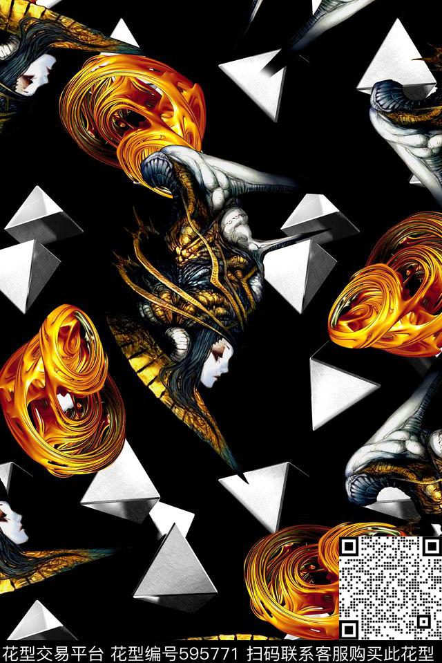 抽象几何金属土豪金数码印花华亿平台下载（图片编号: 595771） - 瓦栏（Walan）
