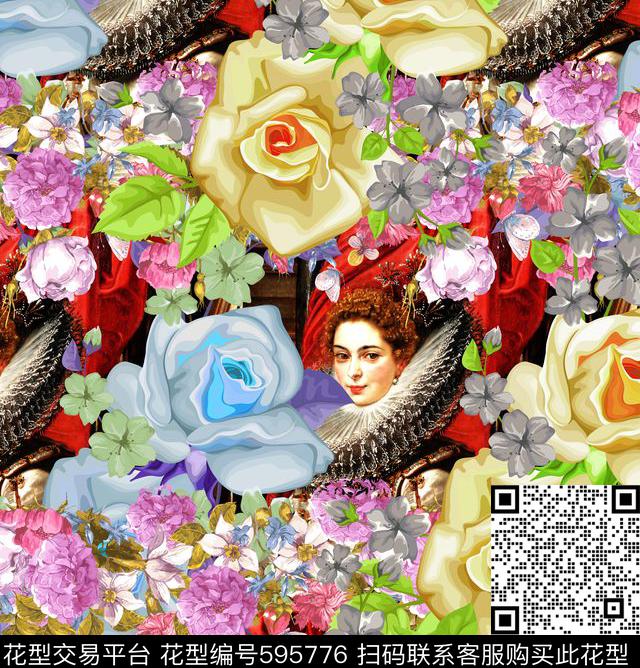 花朵坯布人物数码印花华亿平台下载（图片编号: 595776） - 瓦栏（Walan）