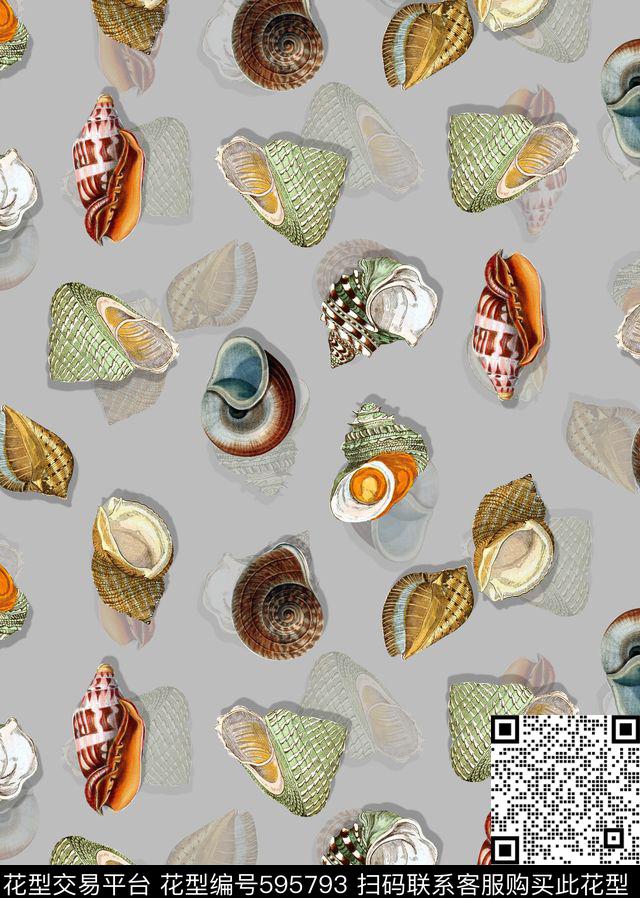 时尚海洋风复古插画女装华亿平台数码印花华亿平台下载（图片编号: 595793） - 瓦栏（Walan）