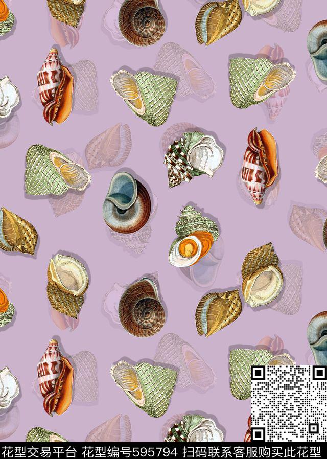 时尚海洋风复古插画女装华亿平台数码印花华亿平台下载（图片编号: 595794） - 瓦栏（Walan）