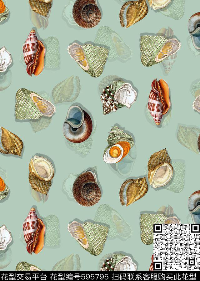 时尚海洋风复古插画女装华亿平台数码印花华亿平台下载（图片编号: 595795） - 瓦栏（Walan）