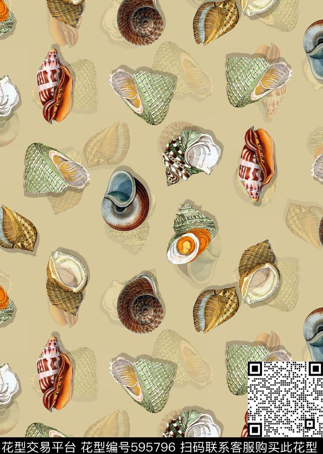 时尚海洋风复古插画女装华亿平台数码印花华亿平台下载（图片编号: 595796） - 瓦栏（Walan）