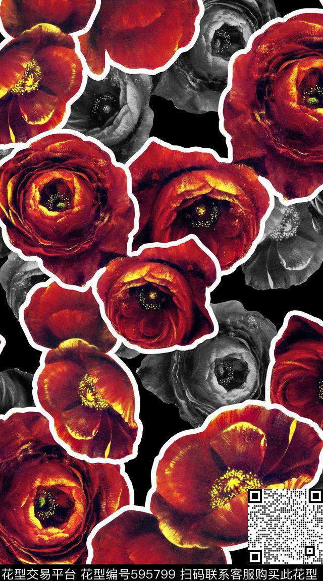 欧式复古花朵数码印花华亿平台下载（图片编号: 595799） - 瓦栏（Walan）